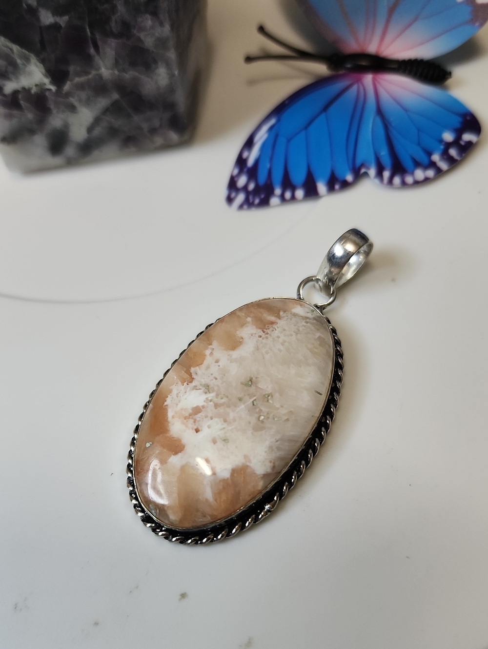 Peach Scolecite Oval Gemstone Pendant
